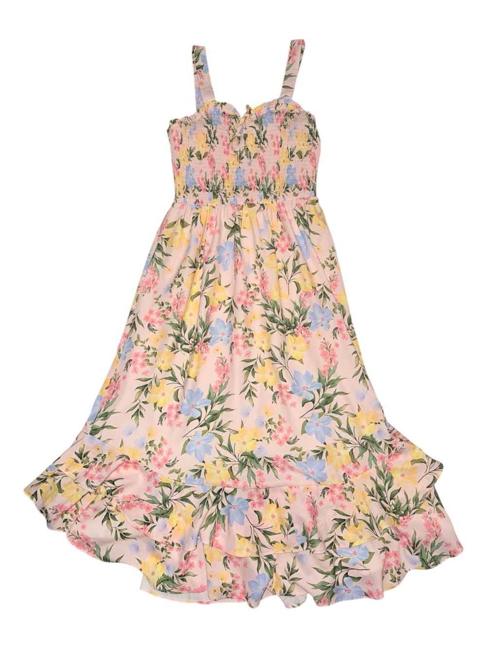 Grace Karin Pastel Floral Midi Dress in Pink, Yellow & Blue - Picture 2 of 10